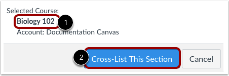 selecting a course section to cross-list