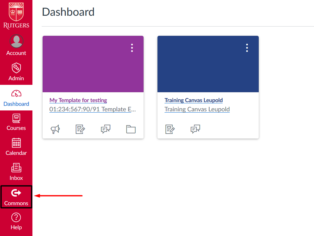 canvas dashboard with commons highlighted on navigation bar