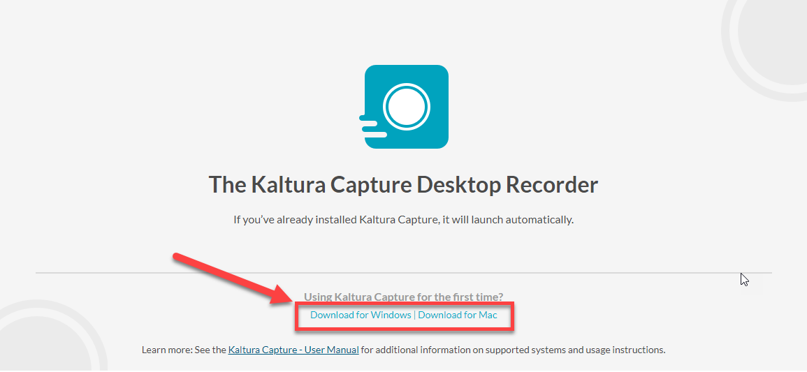 windows/mac download links on kaltura capture desktop recorder download page