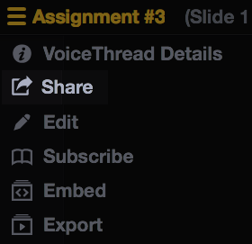 share button selected on voicethread menu