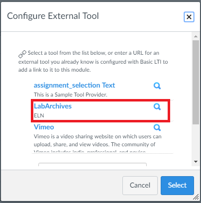 Click Lab Archives in Configure External Tool window