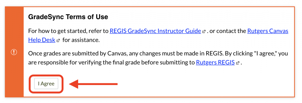 REGIS GradeSync terms of use I accept button 