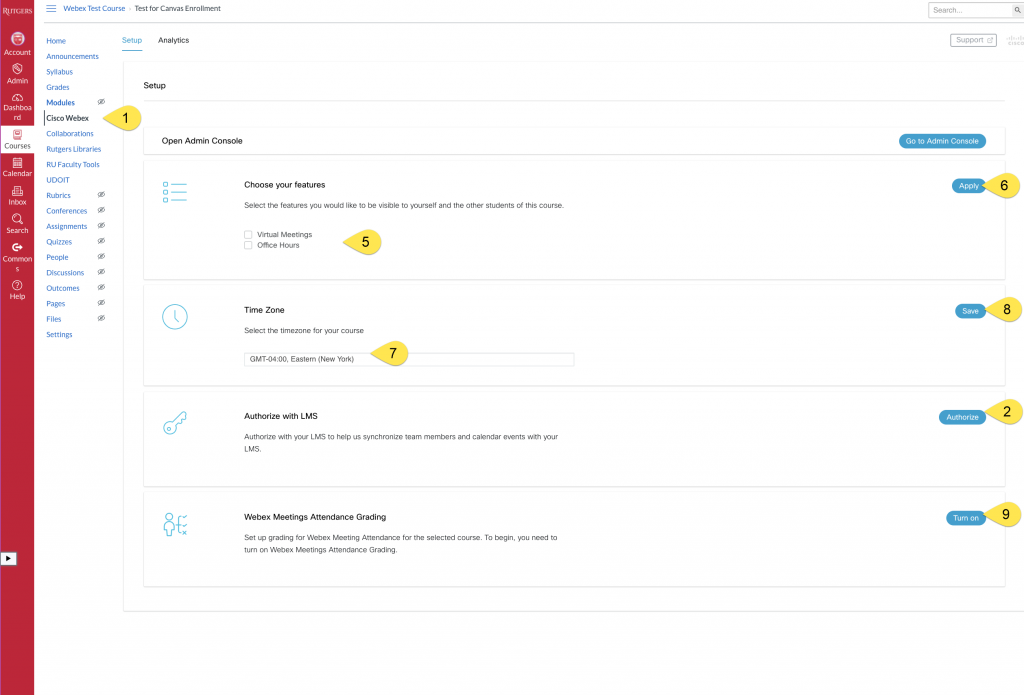 Webex set-up in Canvas.