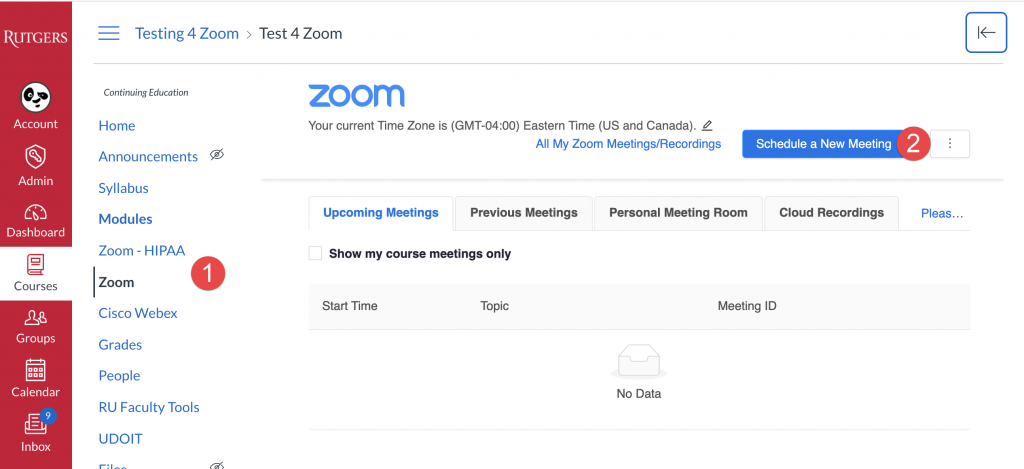 Click Zoom in course nav amd schedule meeting