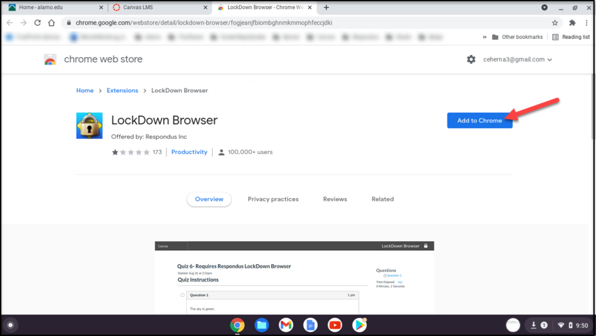 Chrome Web Store in browser with arrow pointing to Add to Chrome